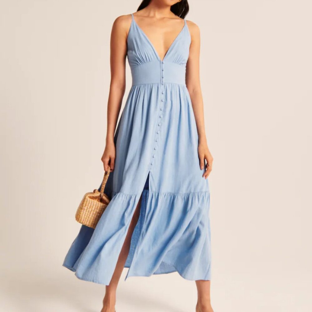 Abercrombie Button-Through Blue Maxi Dress